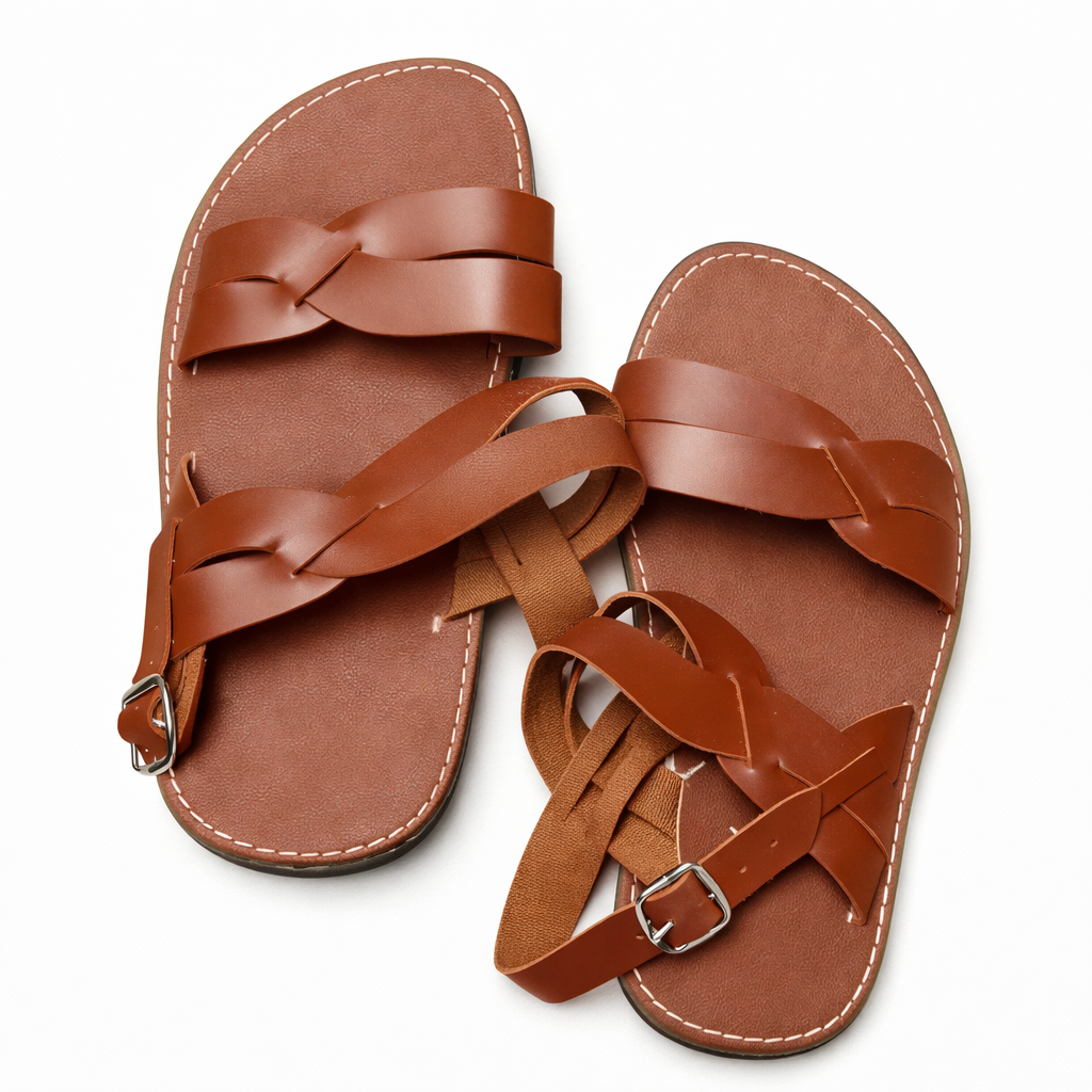 Mens Brown Multi Strap Leather Sandals with Adjustable Buckle