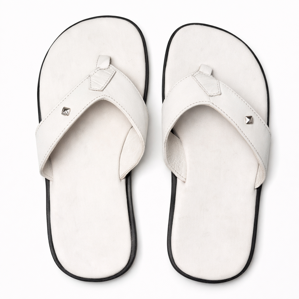 Mens Classic White Leather Toe Post Slippers