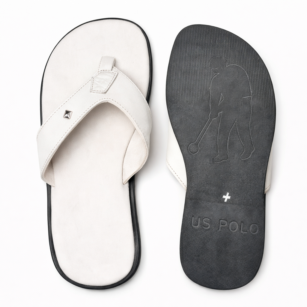 Mens Classic White Leather Toe Post Slippers