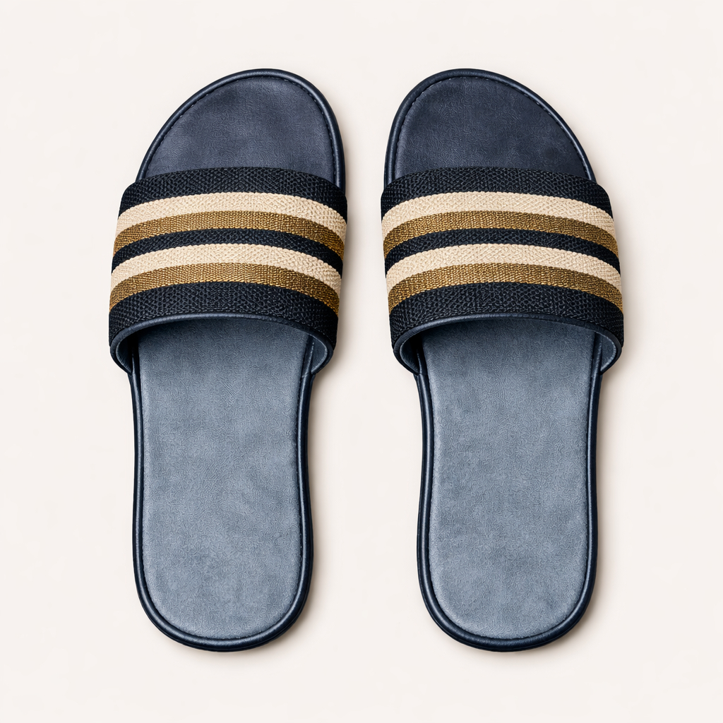 Mens Neutral Striped Slide Sandals