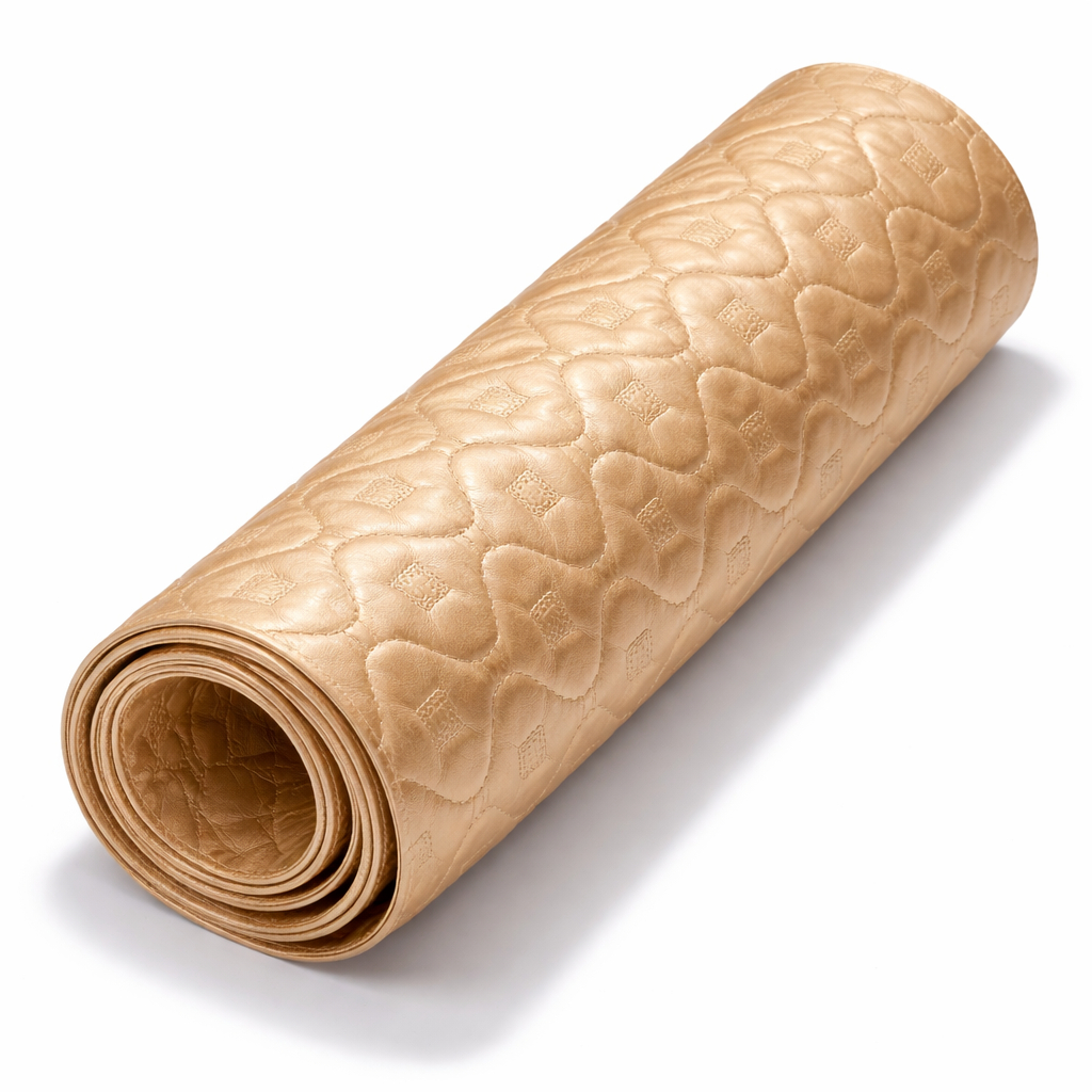 Champagne Gold Quilted Heart Motif Embossed Synthetic Leather  material