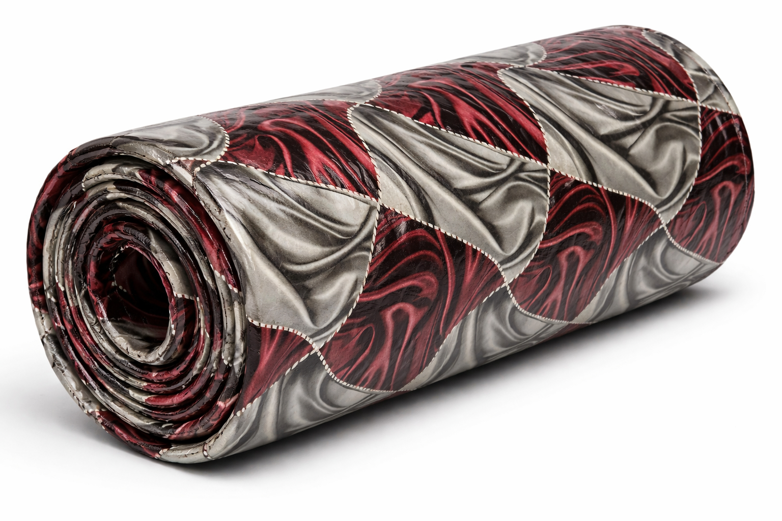 Marble Wave Patchwork Synthetic Leather Red Black and Silver Abstract Design