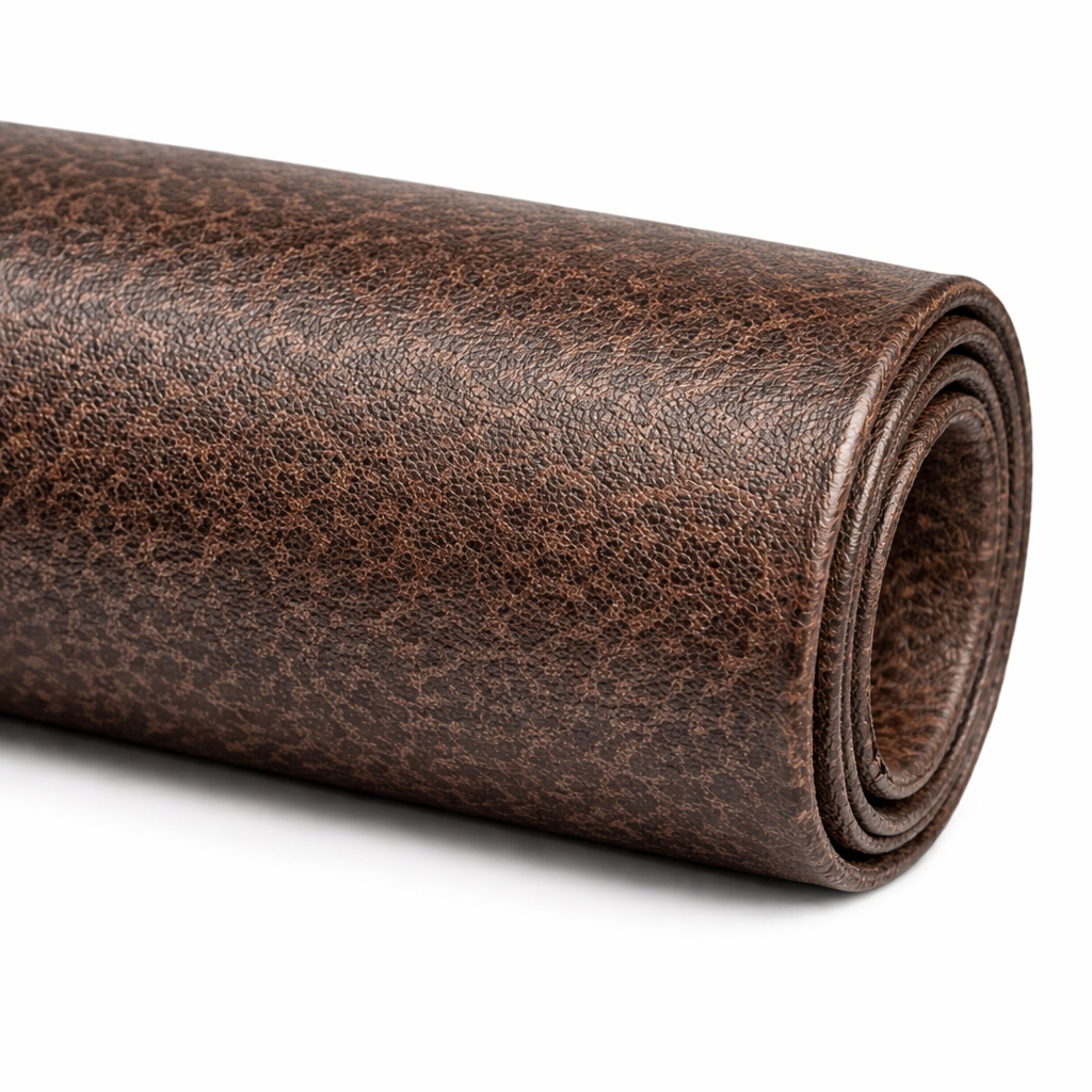 Vintage Floral Grain Synthetic Leather Dark Brown Textured Finish