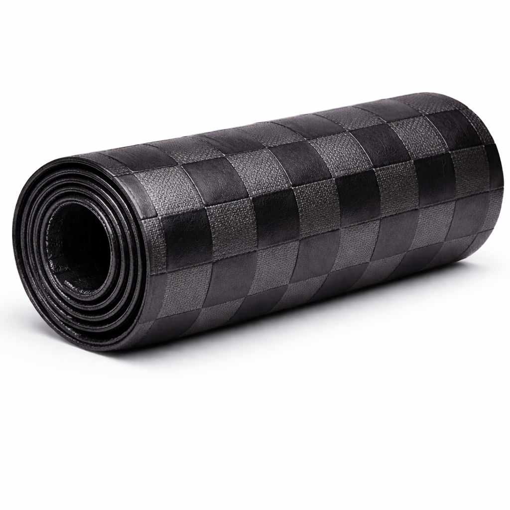 Matte Checkered Grid Synthetic Leather Black Textured Pattern