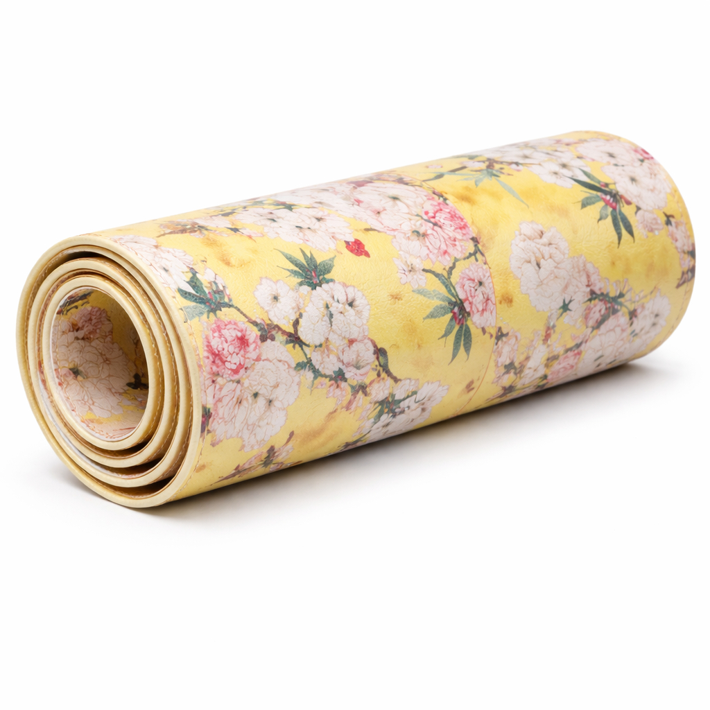 Spring Blossom Print Synthetic Leather  Yellow Floral Designer Pattern