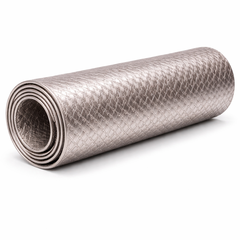 Champagne silver Metallic Basket Weave Synthetic Leather