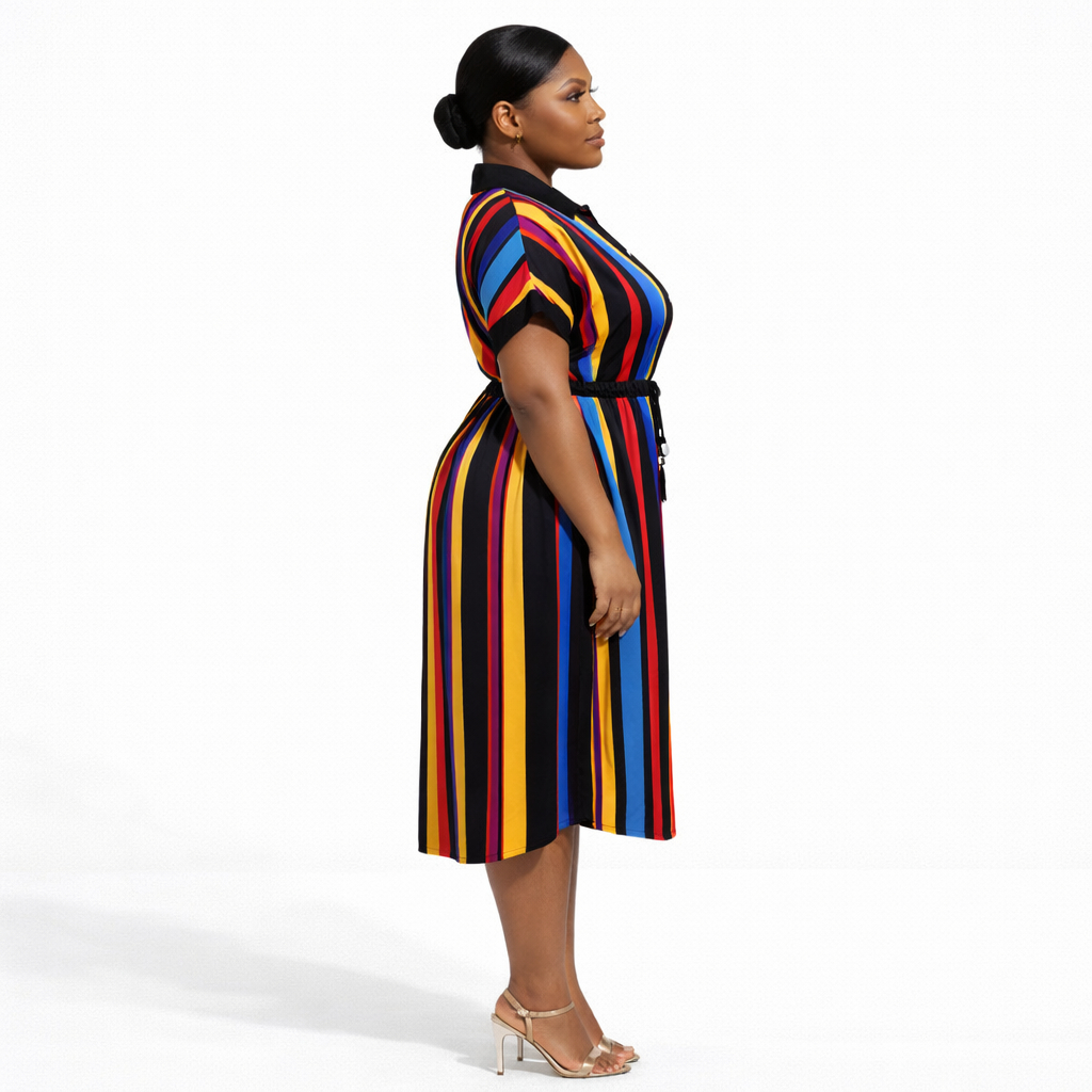 Multicolor Vertical Stripe Shirt Dress