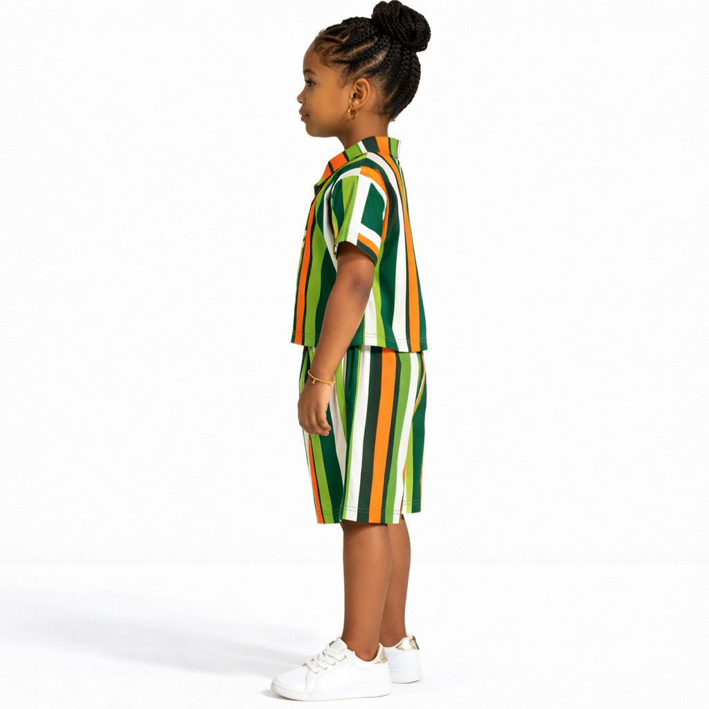 Green and Orange Stripe Kids Unisex Two Piece Set