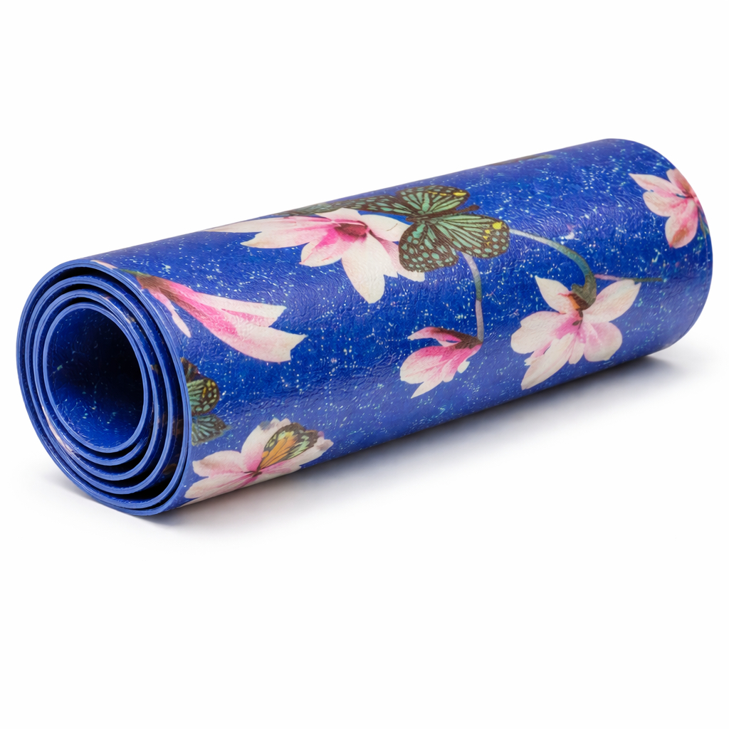 Blue floral Butterfly Garden Print Synthetic Leather material