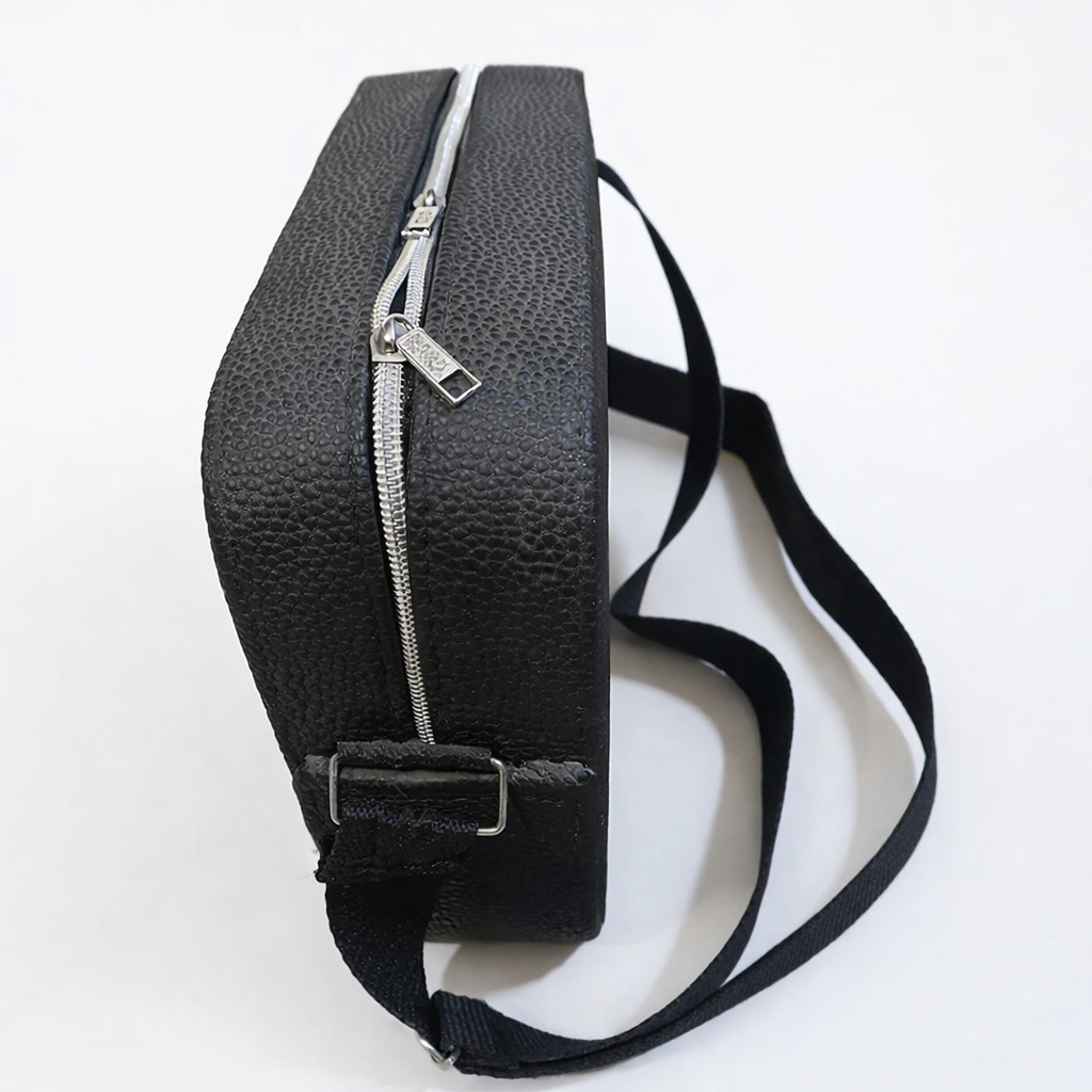 Textured Leather Crossbody Shoulder Bag with Zip Closure