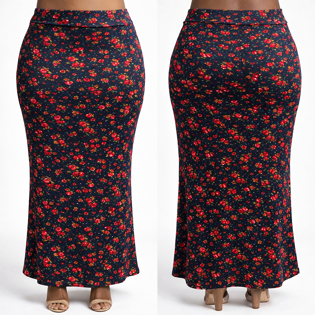 Black Floral Print Womens Maxi Skirt