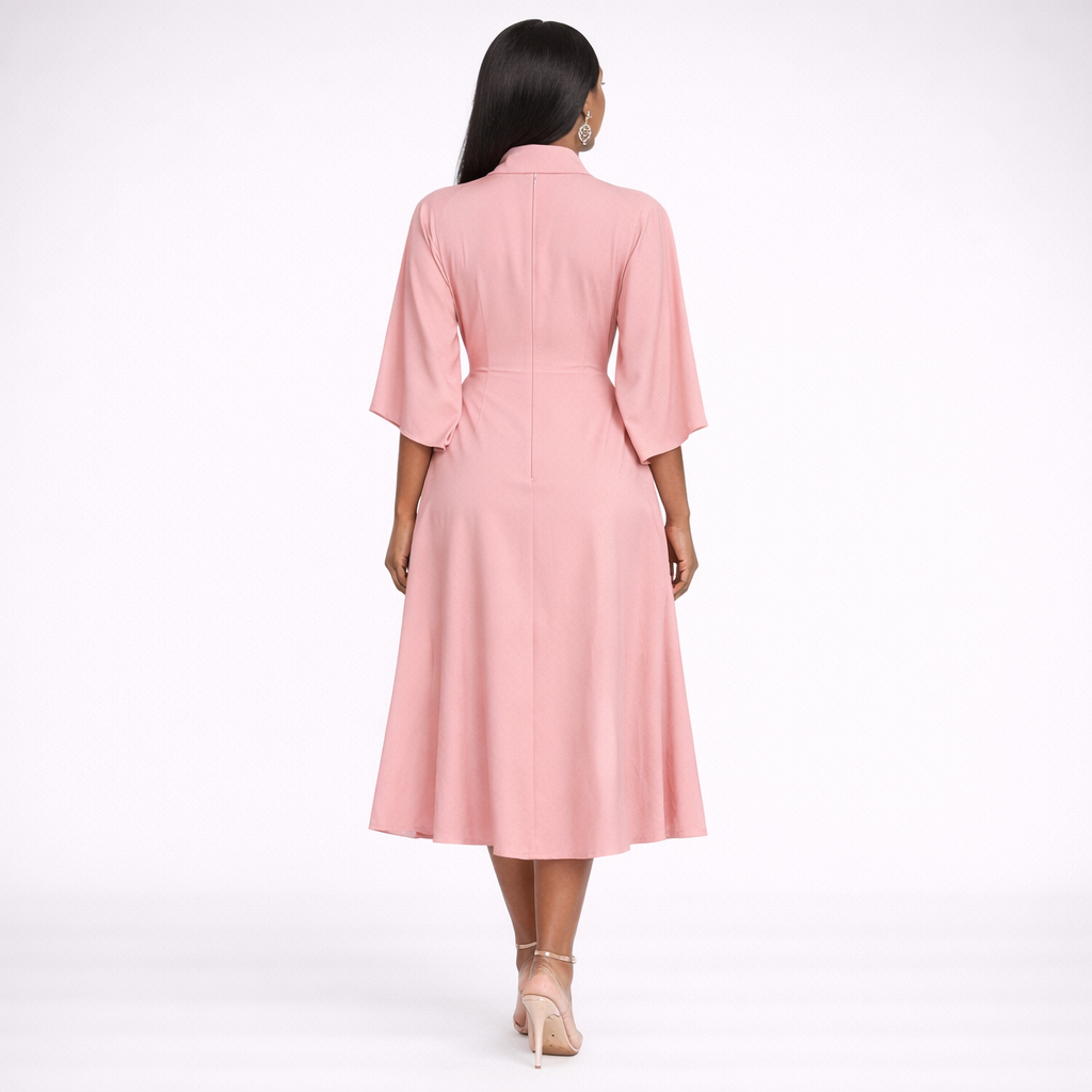 Pink Draped Maxi Dress with Neck Scarf