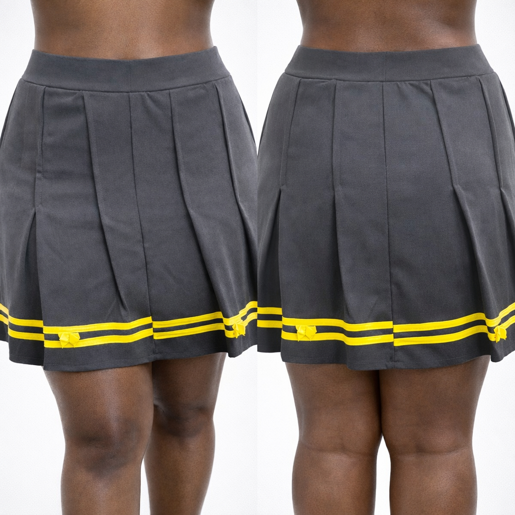 Grey Pleated Womens Mini Skirt with Yellow Trim