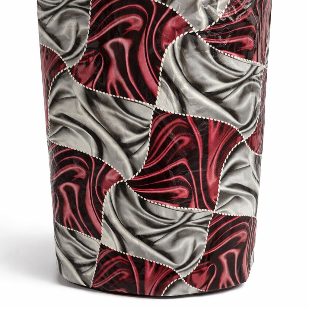 Marble Wave Patchwork Synthetic Leather Red Black and Silver Abstract Design