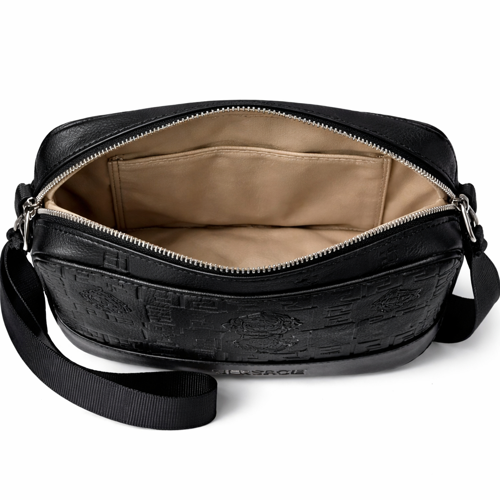 Embossed Pattern Crossbody Bag Black Synthetic Leather Shoulder Bag
