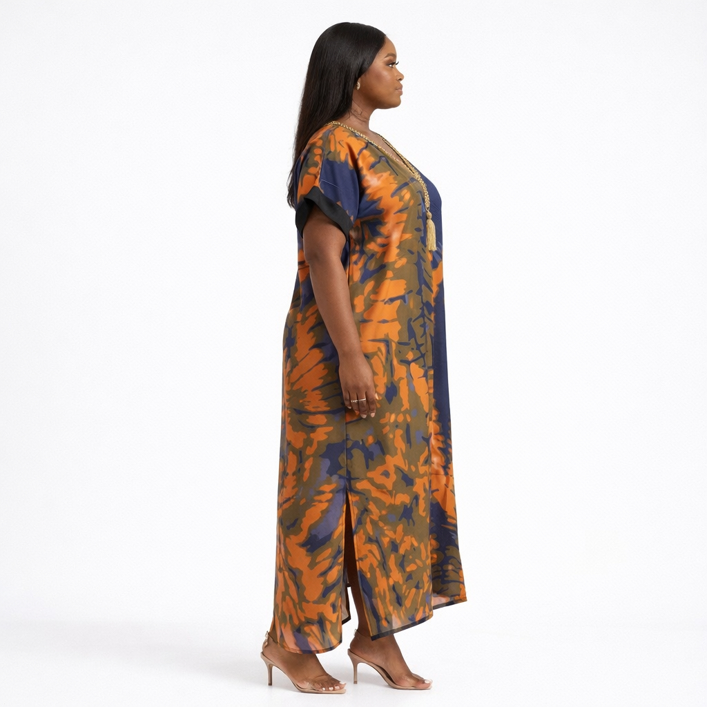 Women Multicolor Abstract Print Kaftan Dress