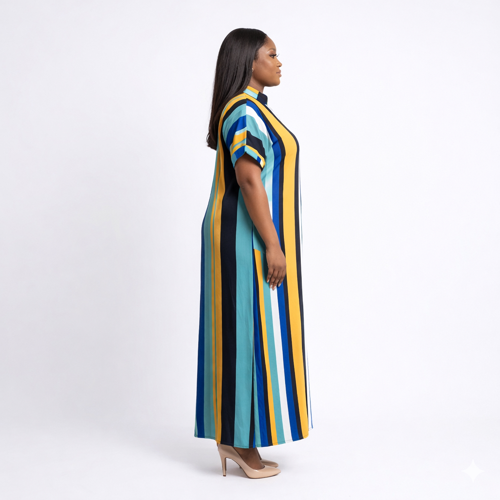 Women Multicolor Vertical Stripe Kaftan Dress