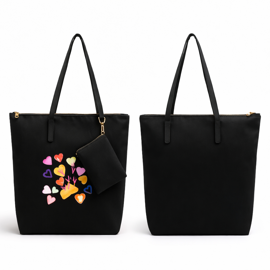 Womens Black Heart Print Tote Bag