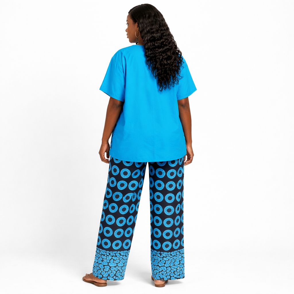 Womens Two Piece Casual Lounge Set with Patterned Pants