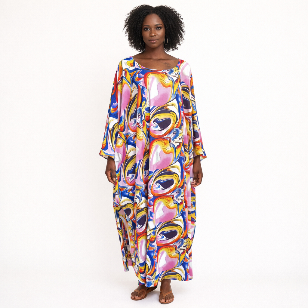 Women Multicolor Abstract Print Loose Maxi Dress