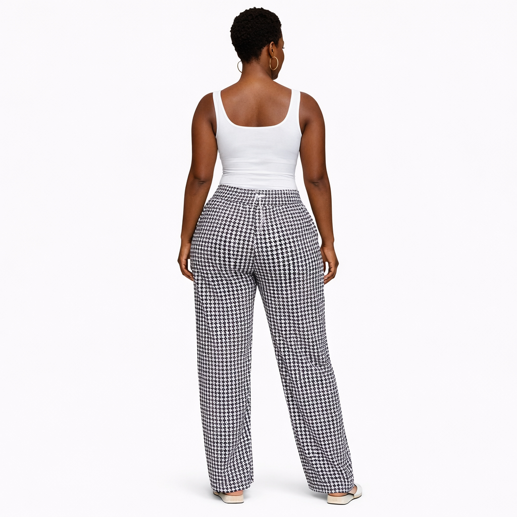 Houndstooth Elastic Waist Casual Trousers