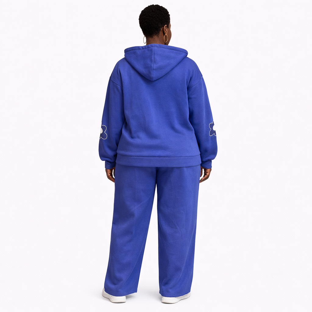 Unisex Blue Hooded Zip Up Tracksuit Set