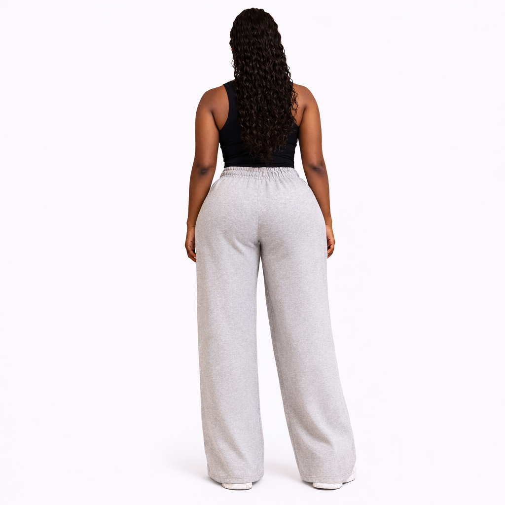 Grey Spider Web Graphic Elastic Waist Casual Pants