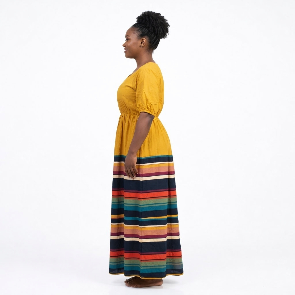 Women Mustard Yellow Patchwork Maxi Dress