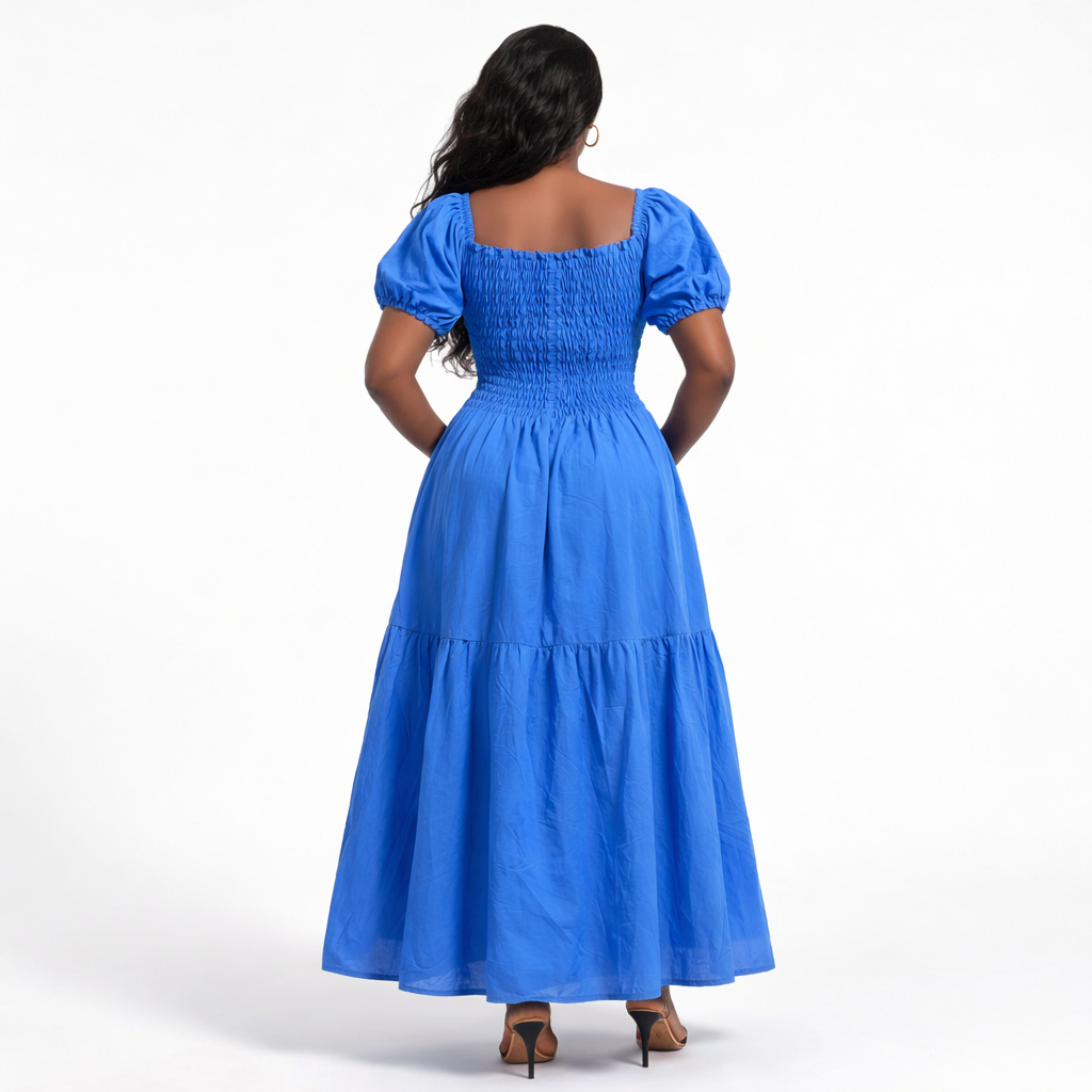 Women Blue Smocked Midi Dress