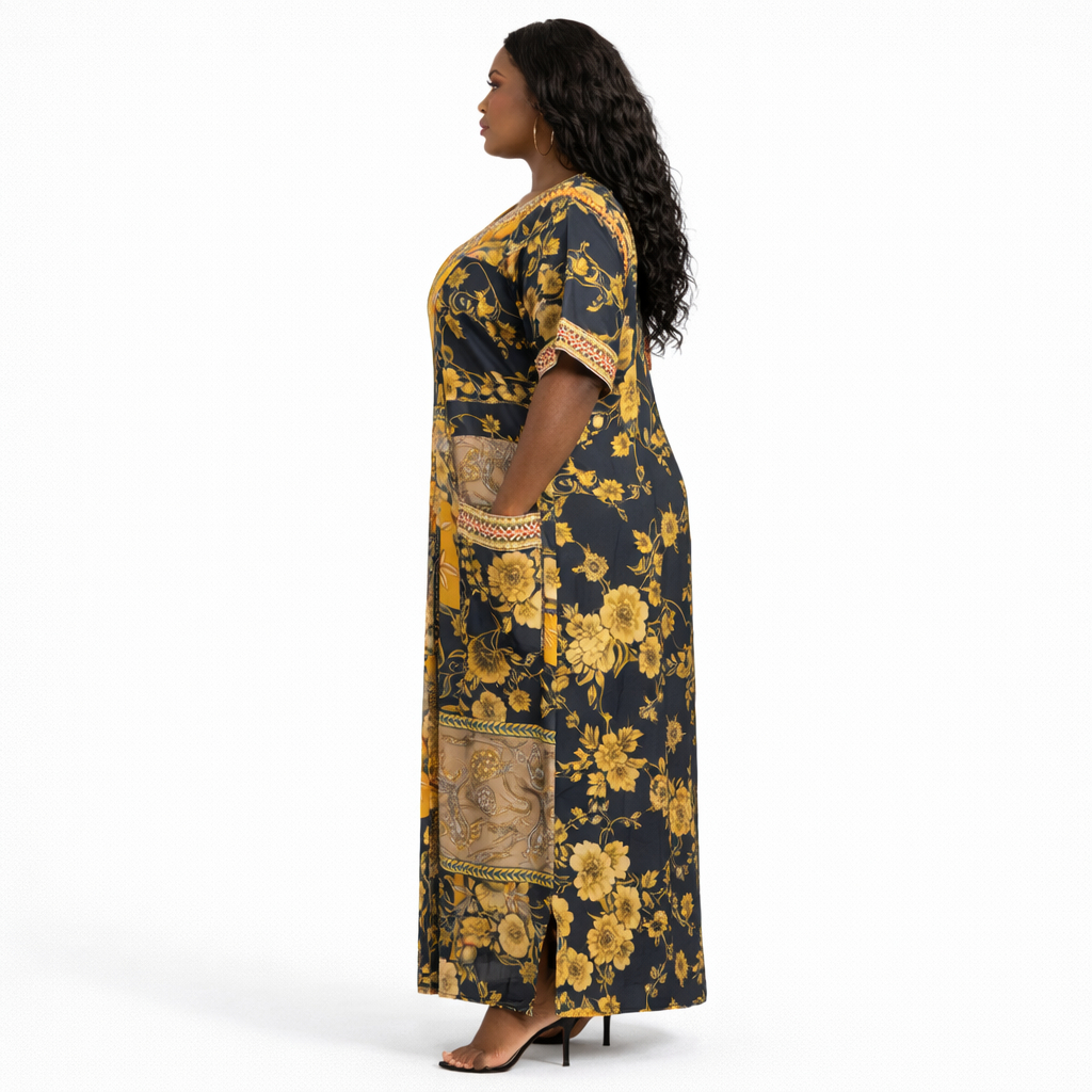 Women Multicolor Floral Patchwork Kaftan Dress