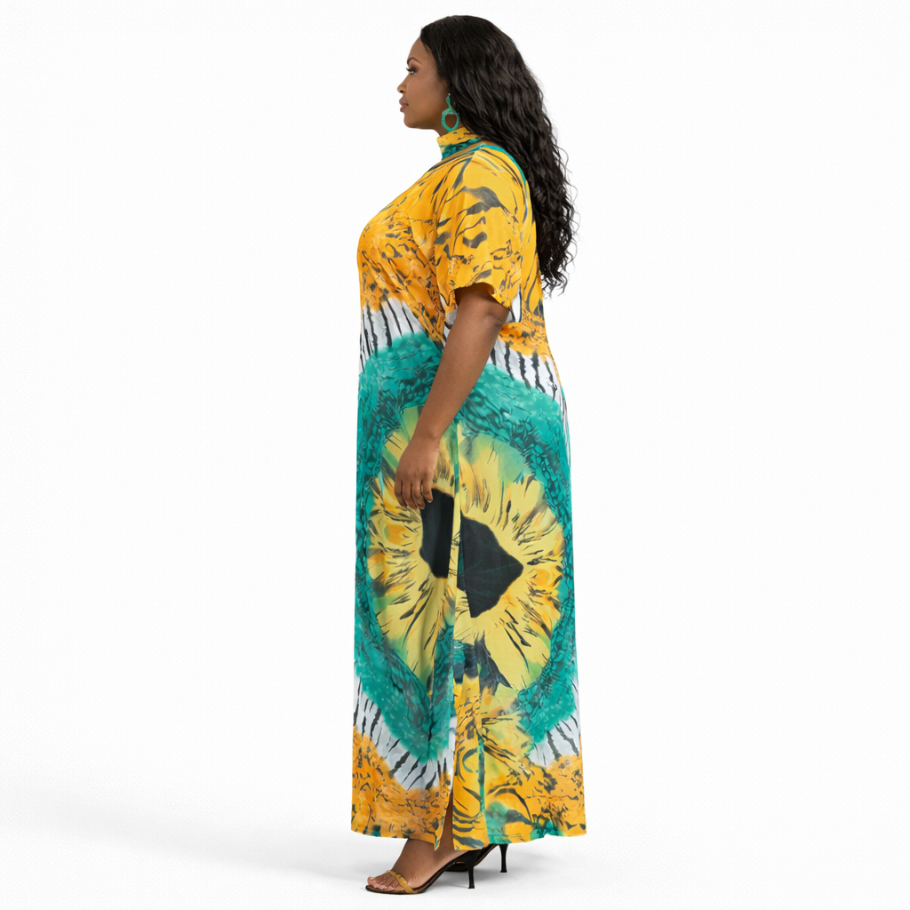 Women Multicolor Abstract Print Kaftan Dress with Scarf