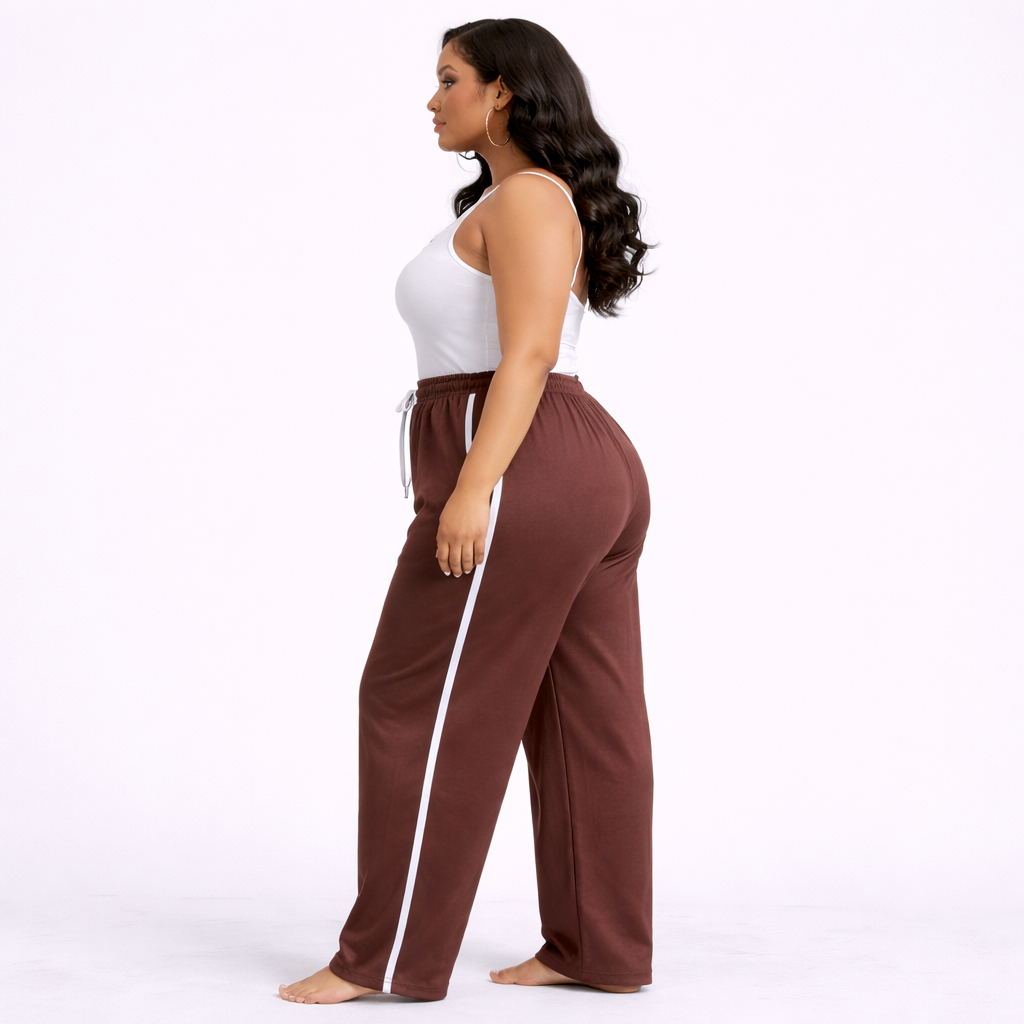 Women Brown Side Stripe Jogger Pants