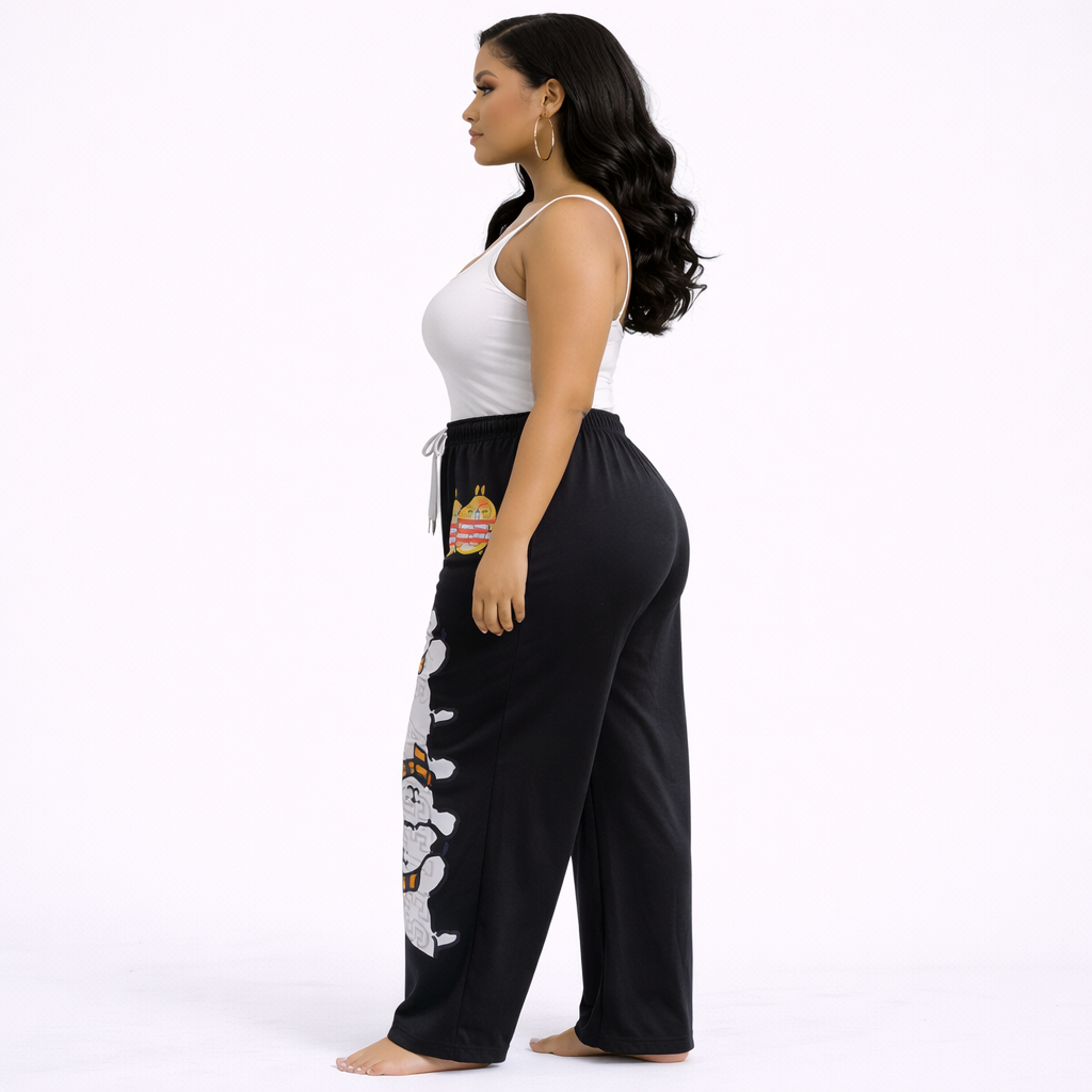 Women Black Cartoon Print Jogger Pants
