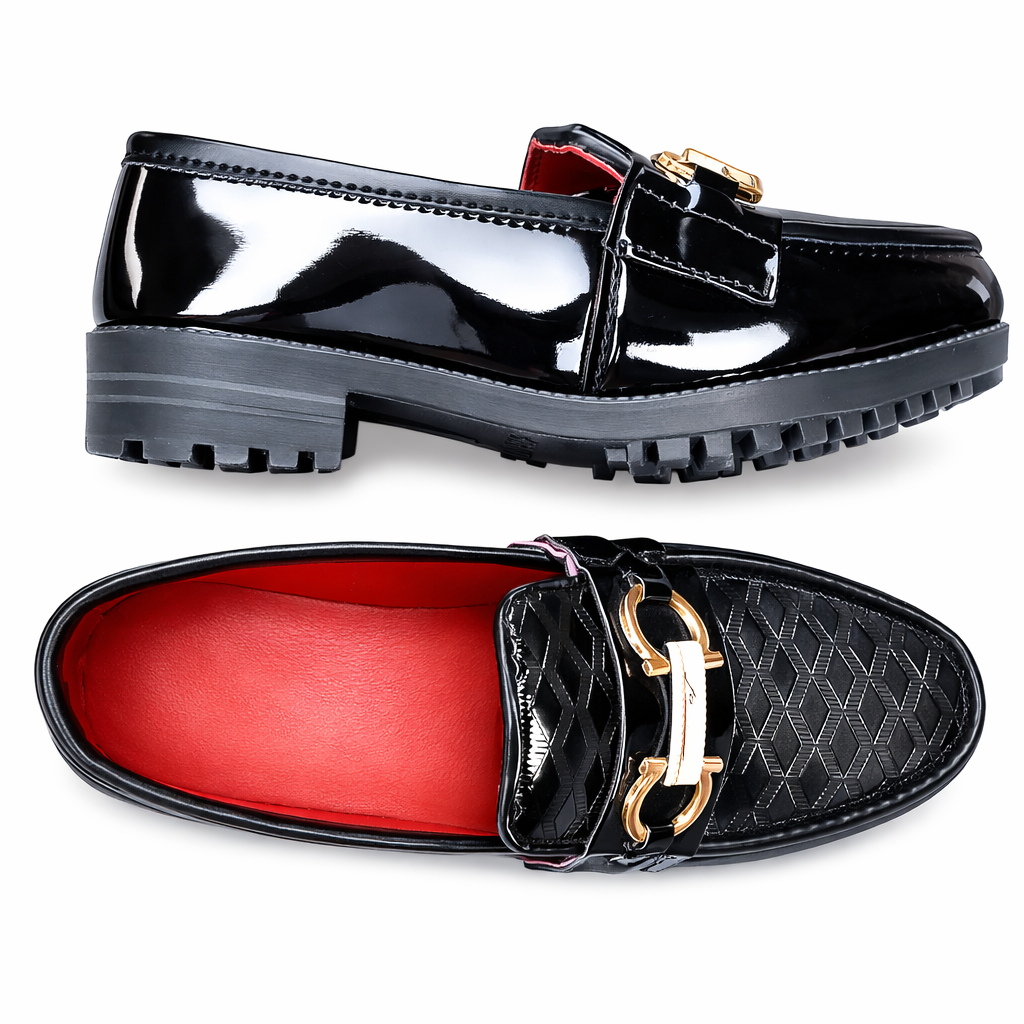 Men Glossy Patent Leather Horsebit Loafers