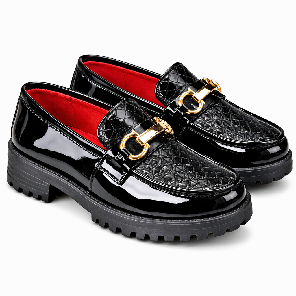 Men Glossy Patent Leather Horsebit Loafers