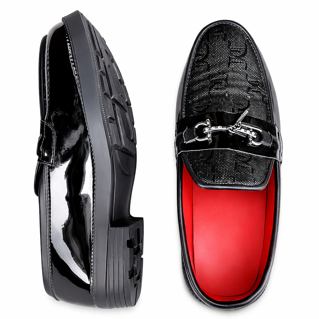 Mens Black Luxury Patent Leather Horsebit Loafers