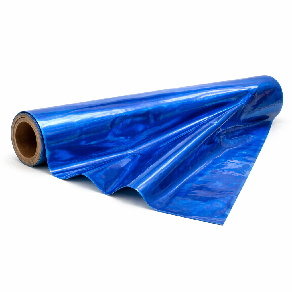 Glossy Blue Holographic Leather Fabric