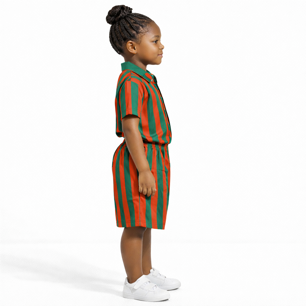 Green and Red Stripe Kids Unisex Two Piece Set