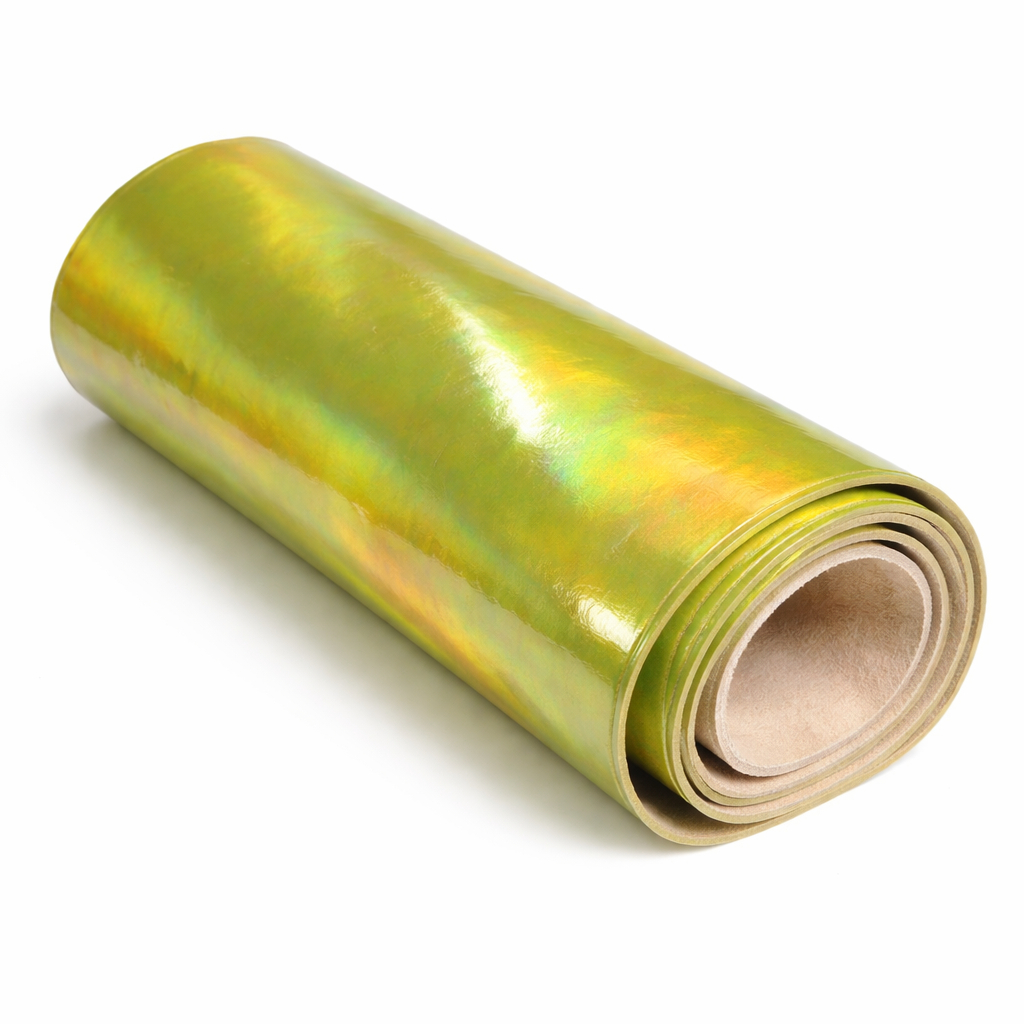 Glossy Holographic Lime Green Synthetic Leather Fabric