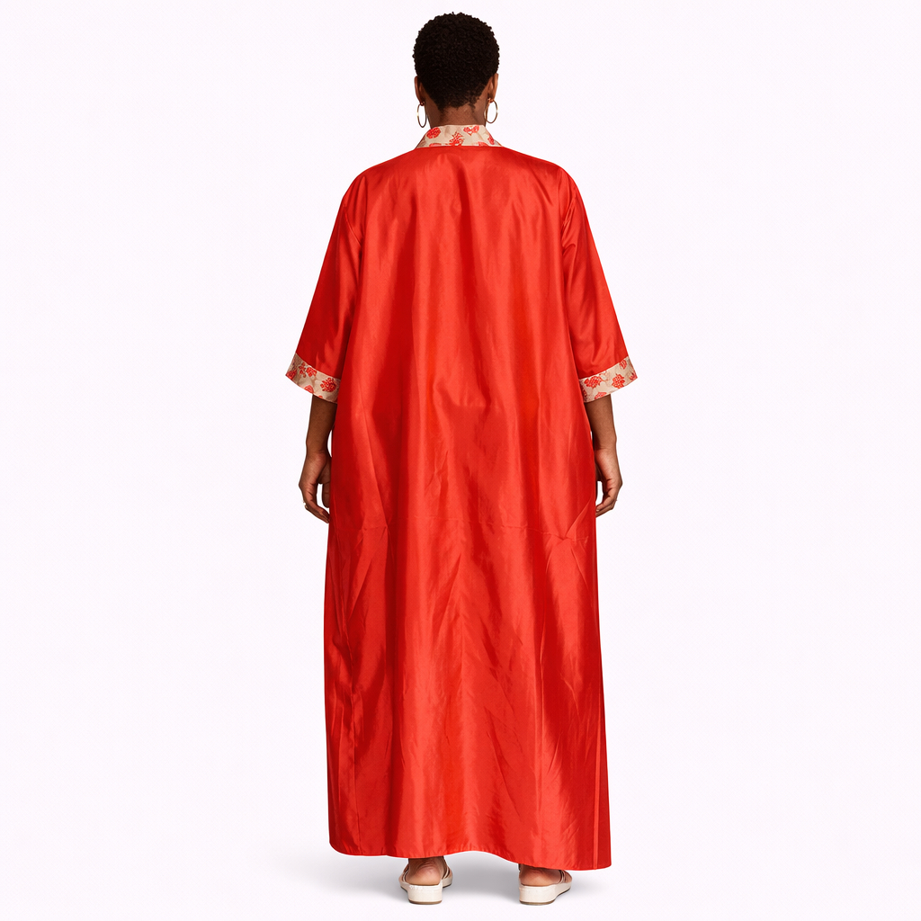 Womens Red Satin Kaftan Lounge Dress