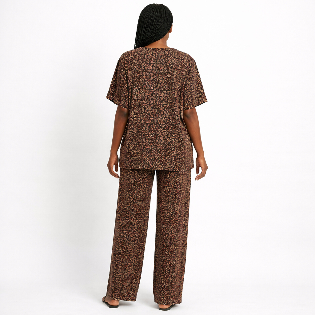 Womens Short Sleeve Printed Two Piece Lounge Set