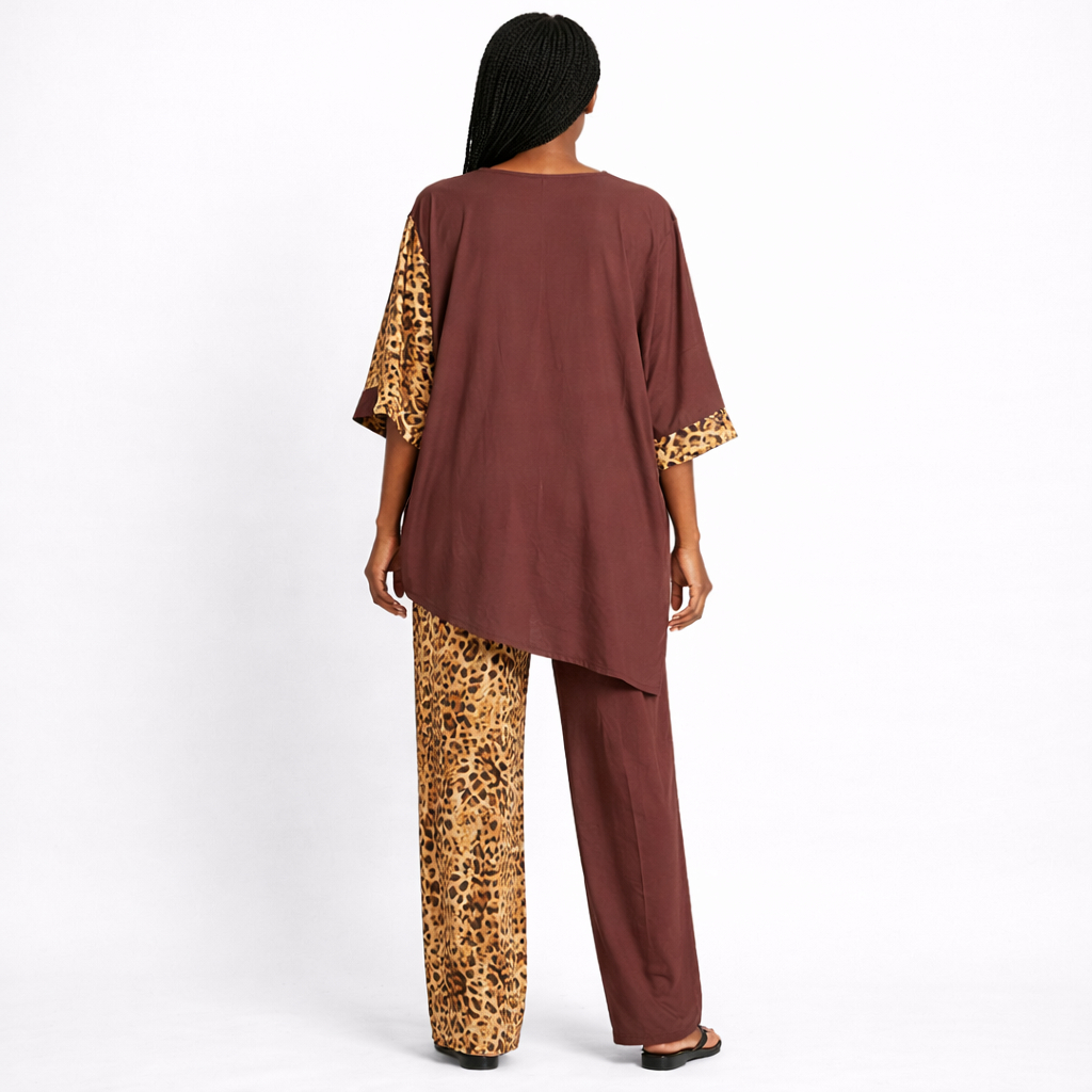 Leopard Print and Brown Two Piece Lounge Set