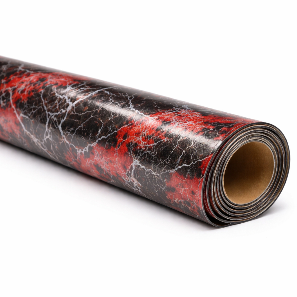 Abstract Red Black Pattern Synthetic Leather Fabric