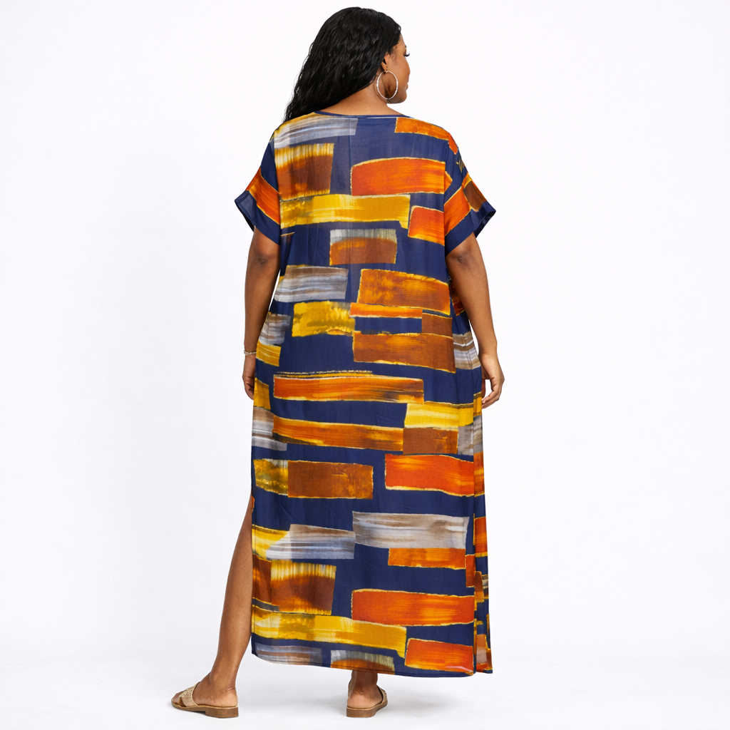 Multicolor Abstract Stripe Kaftan Maxi Dress