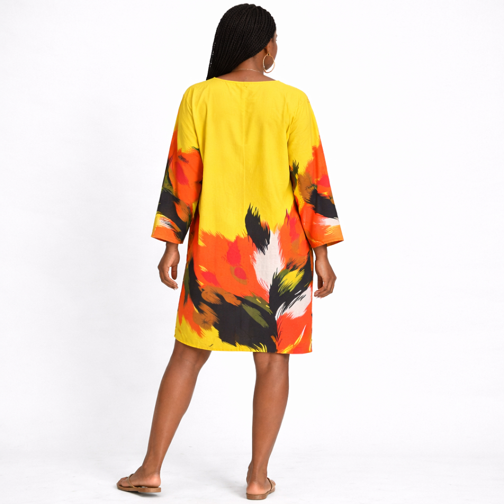 Womens Printed V Neck Kaftan Dress