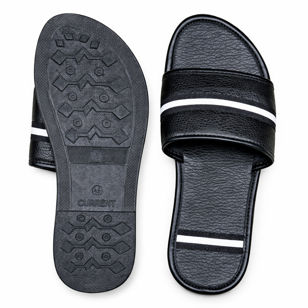 Mens Black Leather Slide Sandals