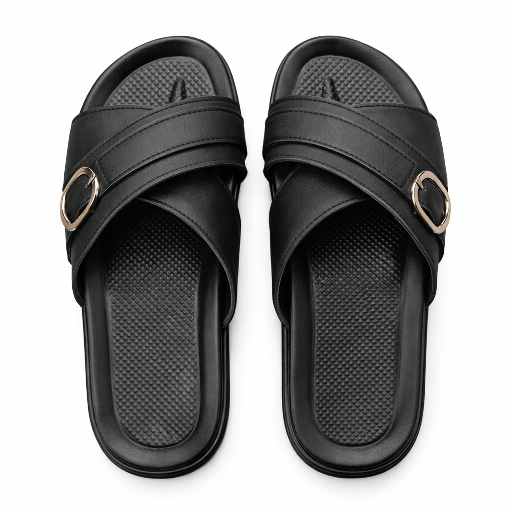Adjustable Cross Strap Slide Sandals