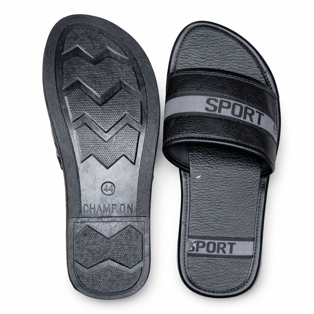 Mens Black Slide Sandals with SPORT Design