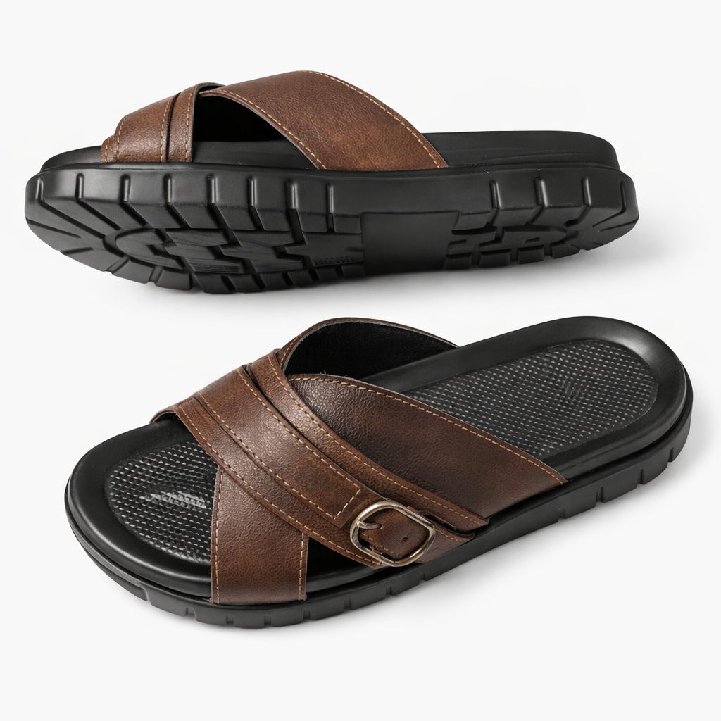Mens Cross Strap Adjustable Slide Sandals
