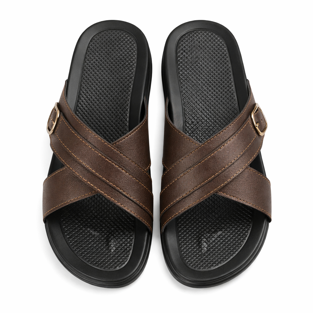 Mens Cross Strap Adjustable Slide Sandals